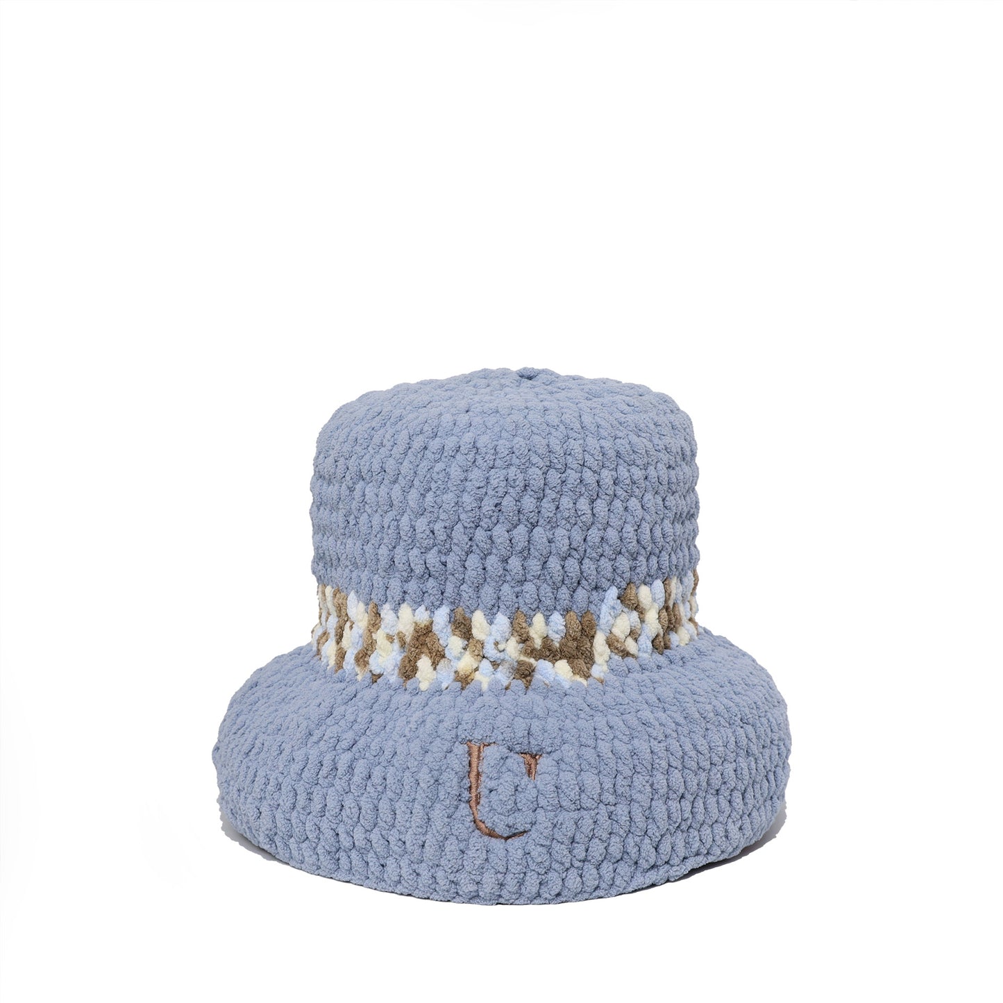 Blue knit bucket hat